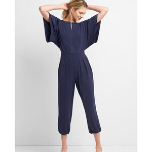GAP Navy Blue Kimono Loose Fit Wide Sleeve Cropped Jumpsuit Size Large